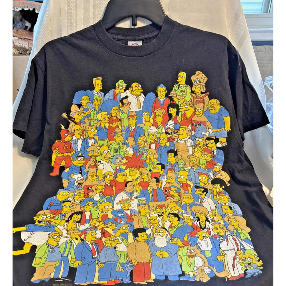 2007 The Simpsons Characters Black Short Sleeve T-Shirt Size Medium Unisex